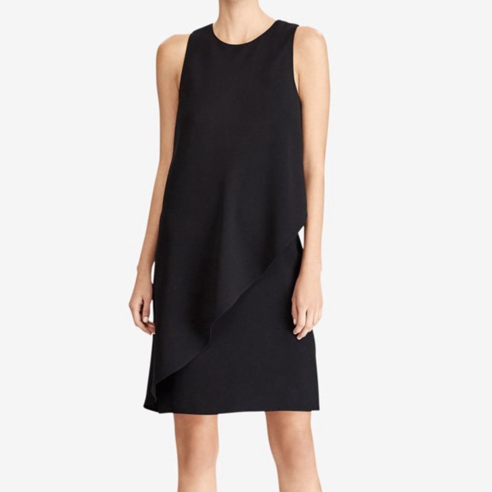 New Ralph Lauren Dress Womens Black Draped Shift Overlay LBD Evening